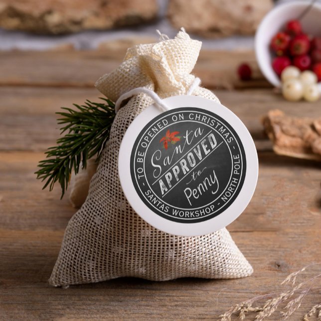 Santa genehmigte Geschenketikett aus der Nordpol-W Runder Aufkleber (Von Creator hochgeladen)
