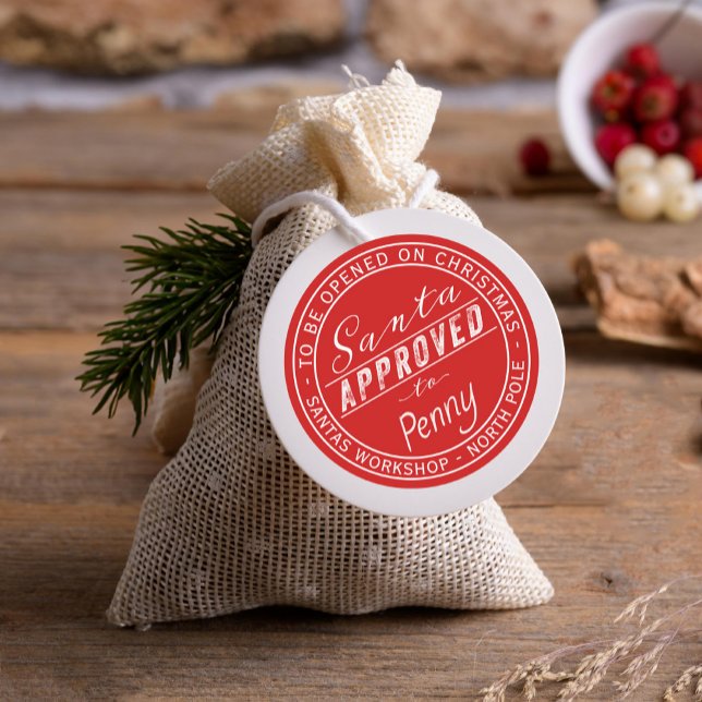 Santa genehmigte Geschenketikett aus der Nordpol-W Runder Aufkleber (Von Creator hochgeladen)