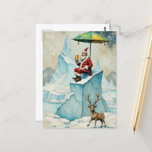 Santa genießt ein Bier auf einem Eisberg Postkarte