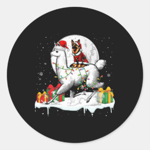 Santa German Shepherd Riding Llama Weihnachtsbesit Runder Aufkleber