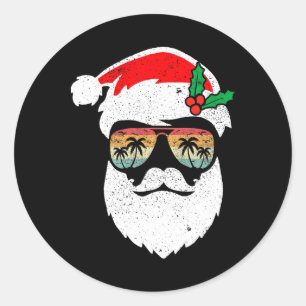 Santa Gesicht Retro Sonnenbrille Hawaii Weihnachte Runder Aufkleber