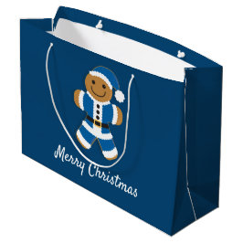 Santa Gingerbread Man Blue | Große Geschenktasche Geschenktüte