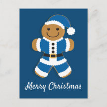 Santa Gingerbread Man Blue | Postkarte