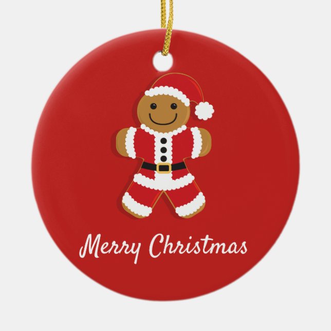 Santa Gingerbread Mann Rote Weihnachten Keramik Ornament (Vorne)
