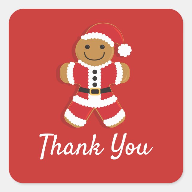 Santa Gingerbread Mann Vielen Dank Weihnachten Quadratischer Aufkleber (Vorderseite)