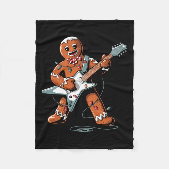 Santa Gingerbread Playing Guitar Funny Christmas P Fleecedecke (Vorderseite)