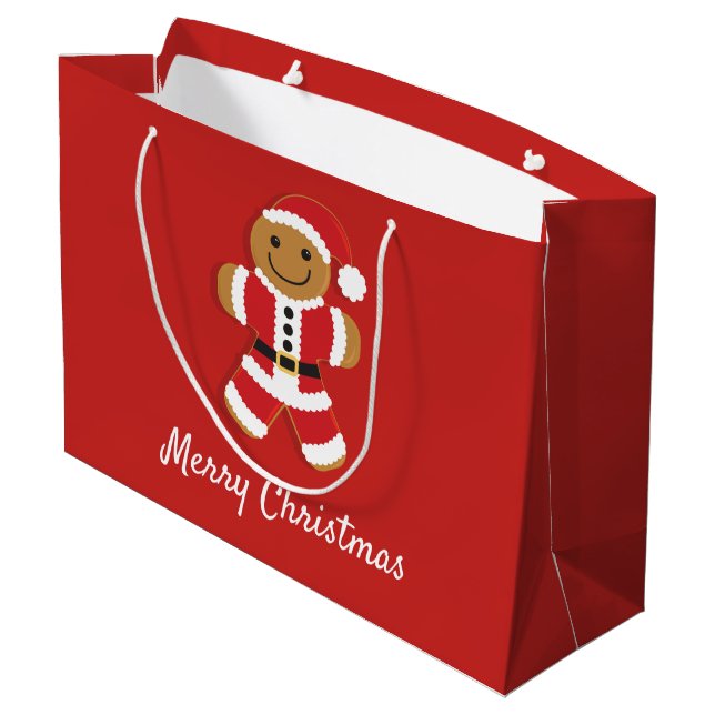 Santa Gingerbrei Man Holiday Weihnachten Große Geschenktüte (Rückseite Schrägansicht)