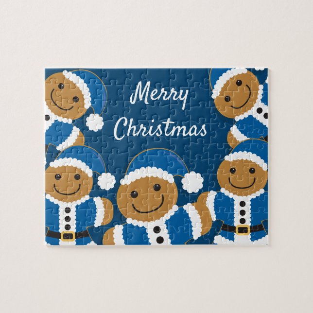 Santa Gingerbrei Men Cookie Blue Weihnachten (Horizontal)