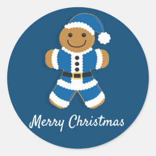 Santa Gingerbrot Man Blue Aufkleber