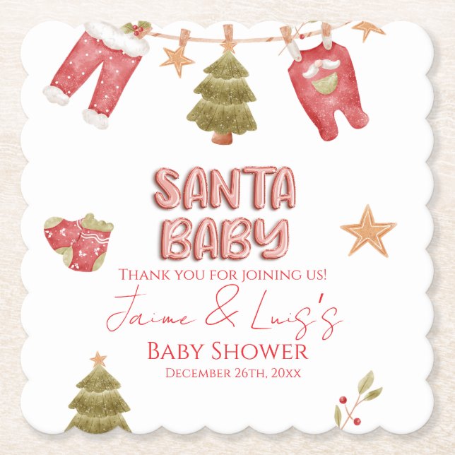 Santa Girl Boy Holiday Baby Shower   Untersetzer (Vorderseite)