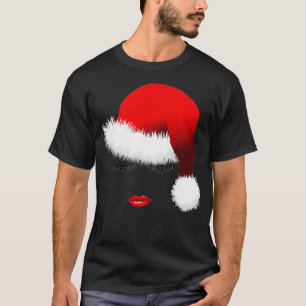 Santa Girl Eyelashes Weihnachtsmannmütze Weihnach T-Shirt
