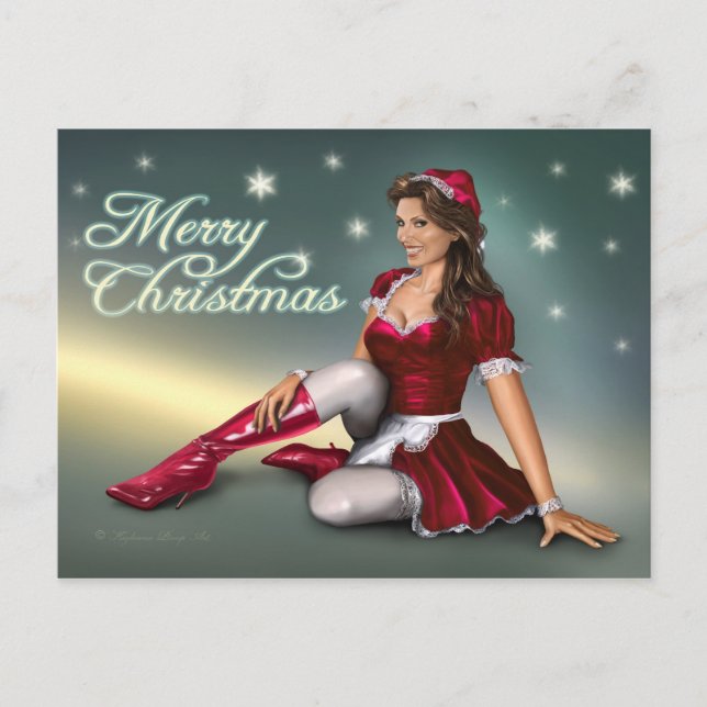 Santa Girl Feiertagspostkarte (Vorderseite)