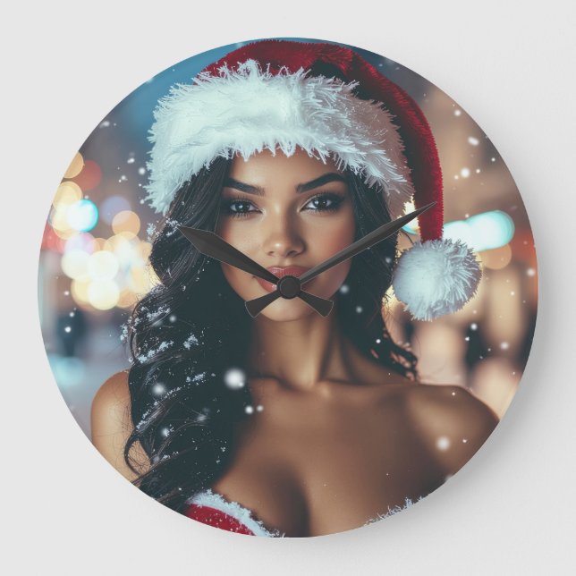 Santa Girl - Ho Ho Ho - Christmas Große Wanduhr (Vorderseite)