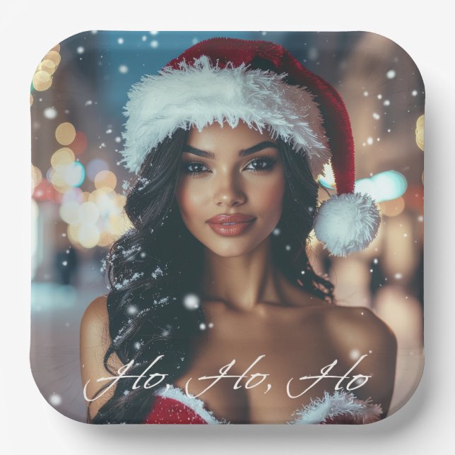 Santa Girl - Ho Ho Ho - Christmas Pappteller (Vorderseite)