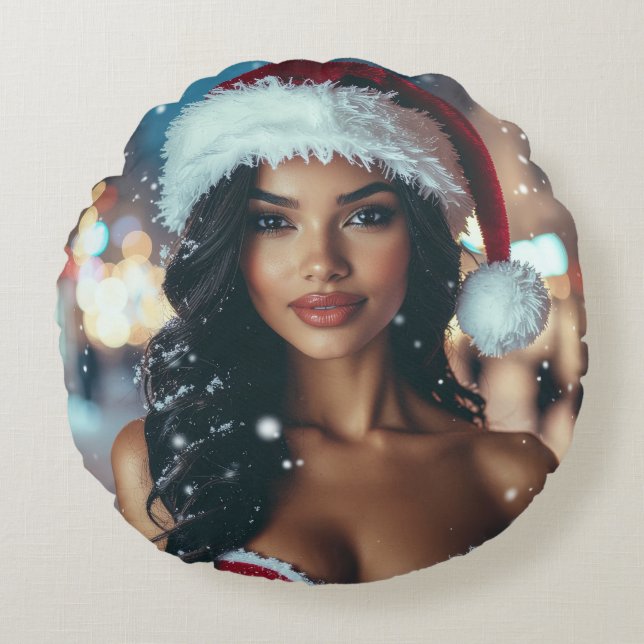 Santa Girl - Ho Ho Ho - Christmas Rundes Kissen (Vorderseite)