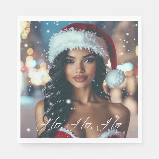 Santa Girl - Ho Ho Ho - Christmas Serviette (Vorderseite)