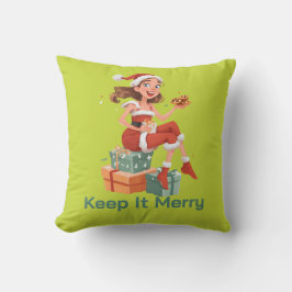 Santa Girl with Cookies and Gifts Kissen