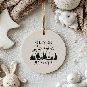 Santa glaubt Weihnachten traditionell beige Foto Keramik Ornament