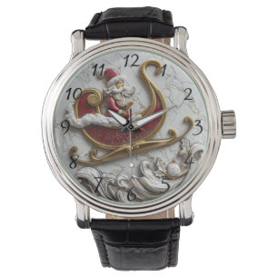 Santa gleitet in einem festlichen Schlitten Armbanduhr