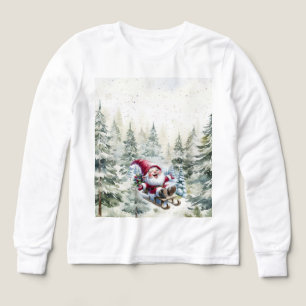 Santa Gnom Sledding Durch Den Wald LS T-Shirt