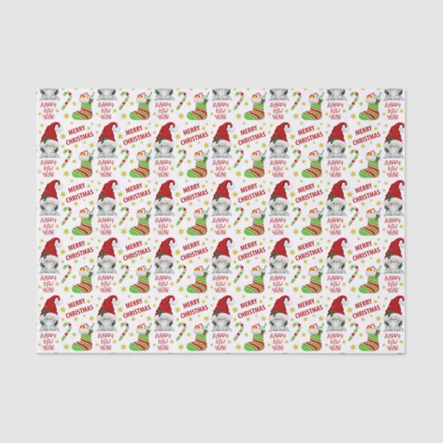 Santa Gnome and Stocking Christmas Pattern Seidenpapier (Vorderseite)