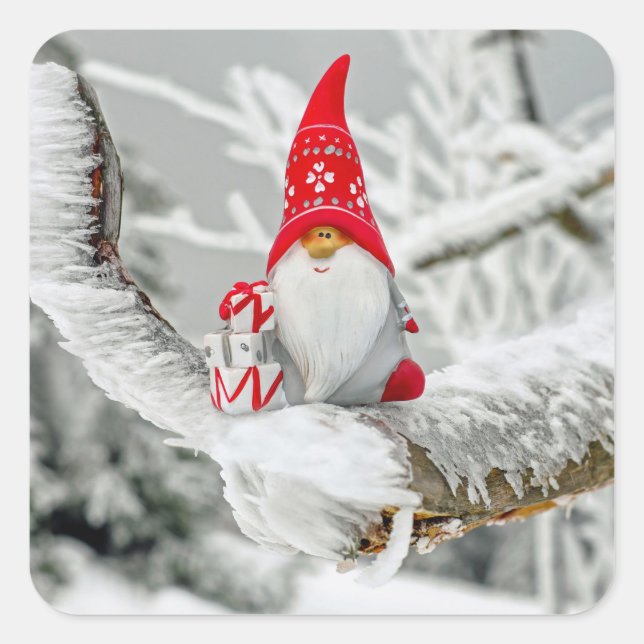 Santa-Gnome-Aufkleber Quadratischer Aufkleber (Vorderseite)