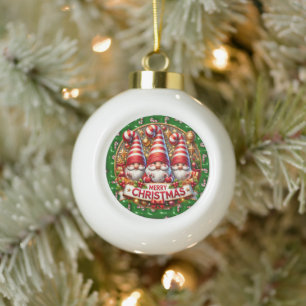 Santa & Gnome Cheer" - Weihnachten Keramik Kugel-Ornament