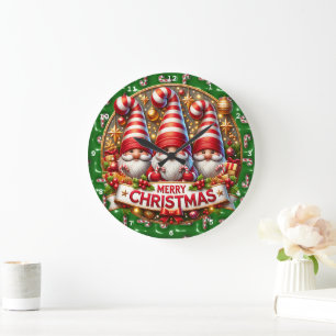 Santa & Gnome Cheer" - Weihnachtsmauer Große Wanduhr