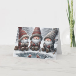 Santa Gnome Eisangeln Feiertagskarte