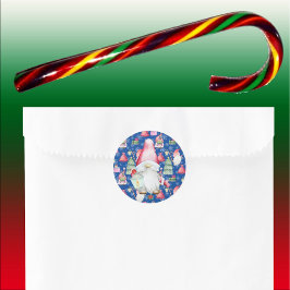 Santa Gnome für Feiertage Weihnachtsmuster Blau Runder Aufkleber