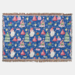 Santa Gnome für Ferien Muster Blue Background Decke