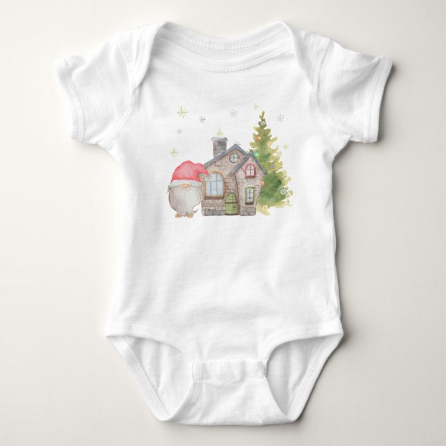 Santa Gnome und seine Zuhause zu Weihnachten Baby Strampler (Vorderseite)