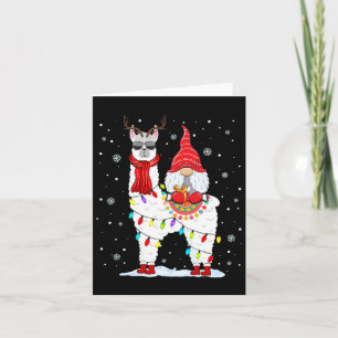Santa Gnomes Riding Llama Rentier Weihnachtslicht Karte