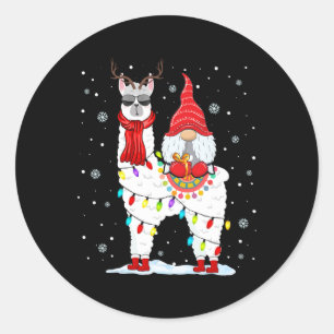 Santa Gnomes Riding Llama Rentier Weihnachtslicht Runder Aufkleber