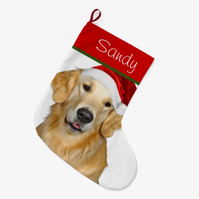 Santa Golden Retriever Großer Weihnachtsstrumpf (Vorderansicht (hängend))