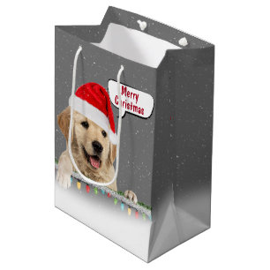 Santa Golden Retriever im Schneeflocken Mittlere Geschenktüte