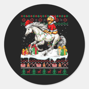 Santa Golden Retriever Reiten Weihnachten Runder Aufkleber
