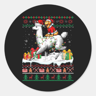 Santa Golden Retriever Riding Llama Weihnachten Sc Runder Aufkleber