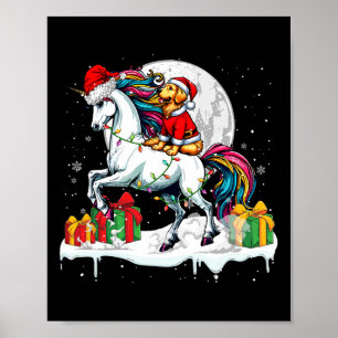Santa Golden Retriever Riding Unicorn Poster