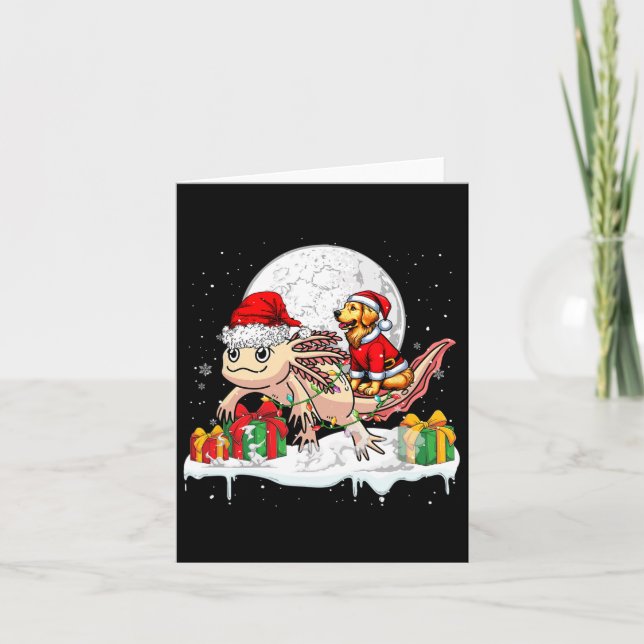 Santa Golden Retriever Riving Axolotl Karte (Vorderseite)
