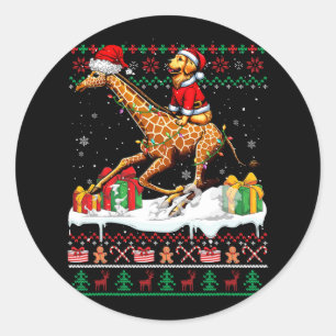 Santa Golden Retriever Riving Giraffe Weihnachtssc Runder Aufkleber