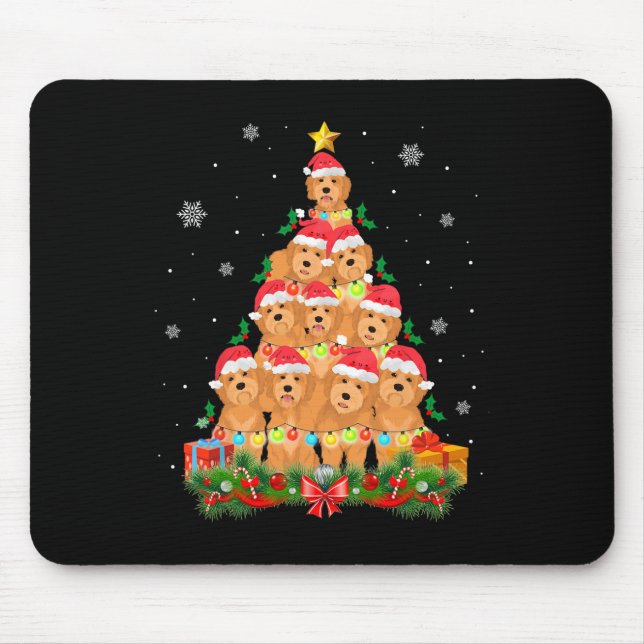 Santa Goldendoodle Dog Tree Weihnachtsmann Tier D Mousepad (Vorne)
