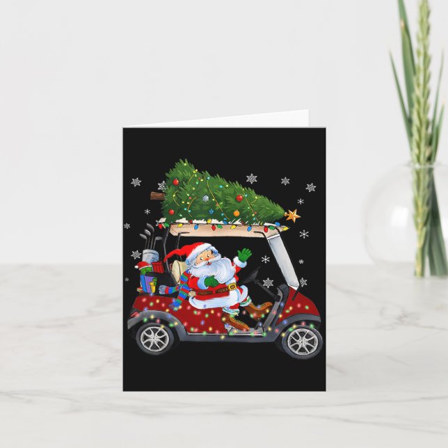 Santa Golf Cart Christmas Tree Lights Xmas Golfer  Karte (Vorderseite)
