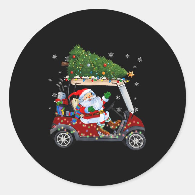 Santa Golf Cart Christmas Tree Lights Xmas Golfer  Runder Aufkleber (Vorderseite)