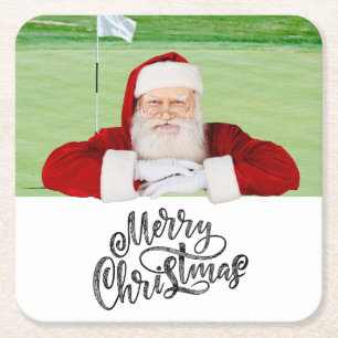 Santa Golfer am grünen Weihnachtsfest Party Rechteckiger Pappuntersetzer