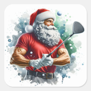 Santa Golfing im Winter Quadratischer Aufkleber