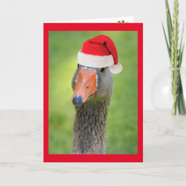 Santa Goose Funny Holiday Weihnachtskarte Feiertagskarte (Vorderseite)