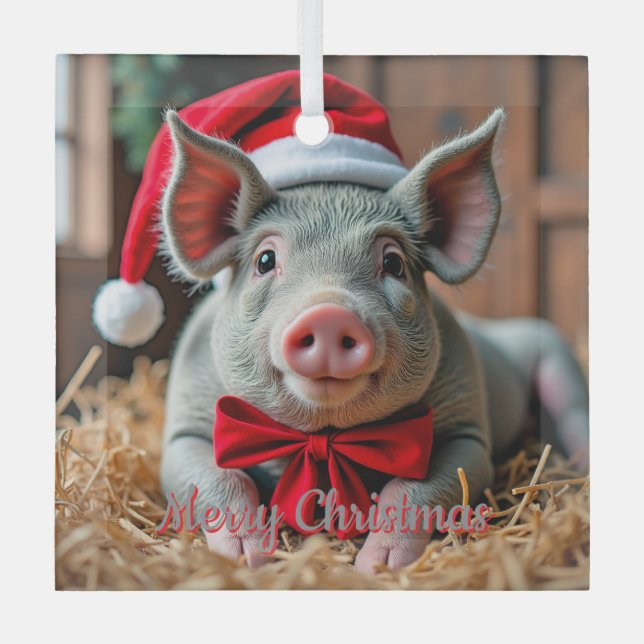 Santa Gray Pig Glass Ornament (Vorderseite)