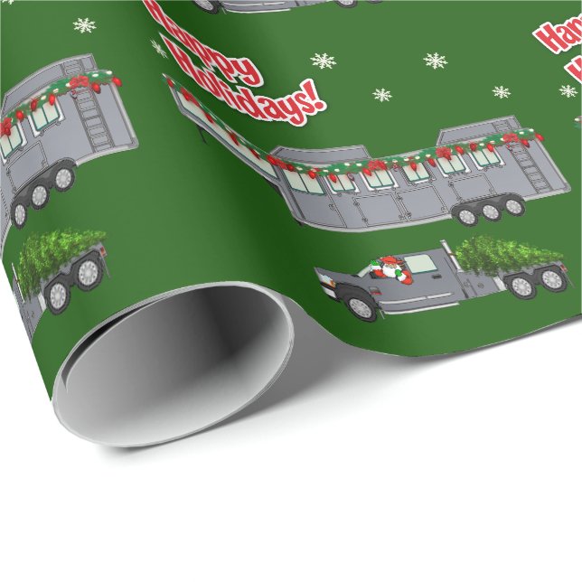 Santa Gray Truck und Pferdeanhänger Weihnachten Geschenkpapier (Rolleneckpunkt)