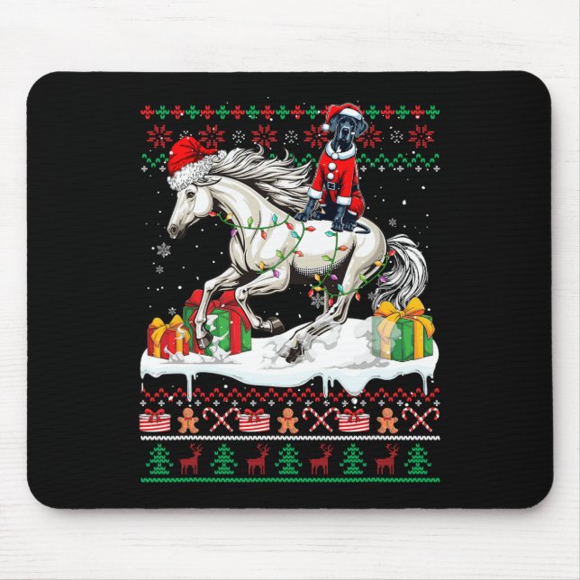 Santa Great Dane Reitpferd Weihnachtskalender Lo Mousepad (Vorne)